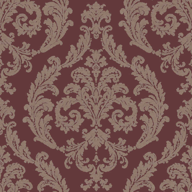 Palazzo 2 Silk Damask Wallpaper Roll, Maroon/Bronze