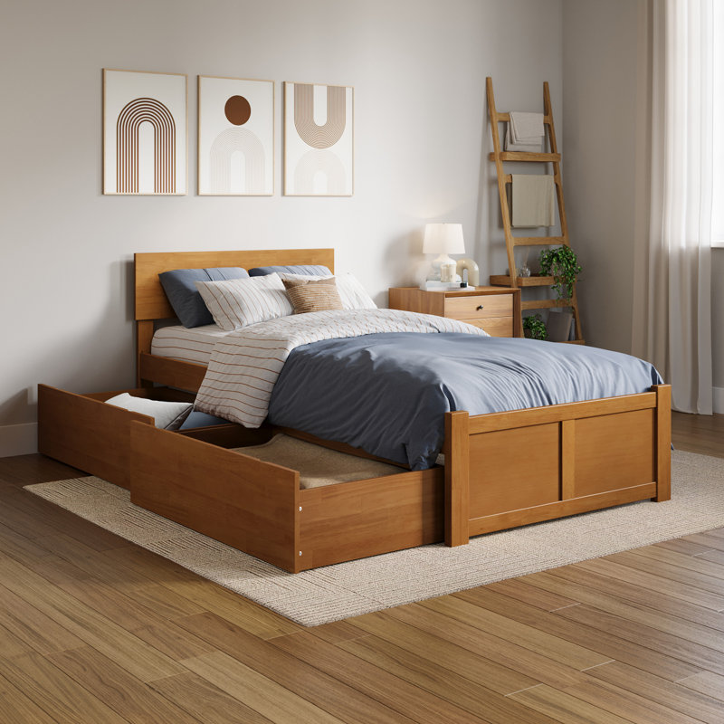 Lit plateforme en bois massif avec pieds de lit et tiroirs de rangement Orlando, Simple extra long