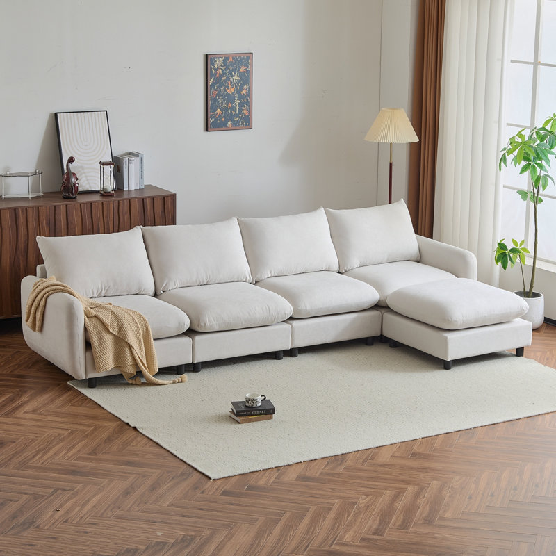 130 po Canapé modulaire surdimensionné en forme de L 5 pièces avec canapé et repose-pieds pour salon et espace spacieux