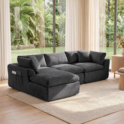 Canapé d'angle modulaire infonuagique avec méridienne, canapé compact avec assises latérales et centrales, revêtement en chenille douce, mobilier moderne pour salon/appartement