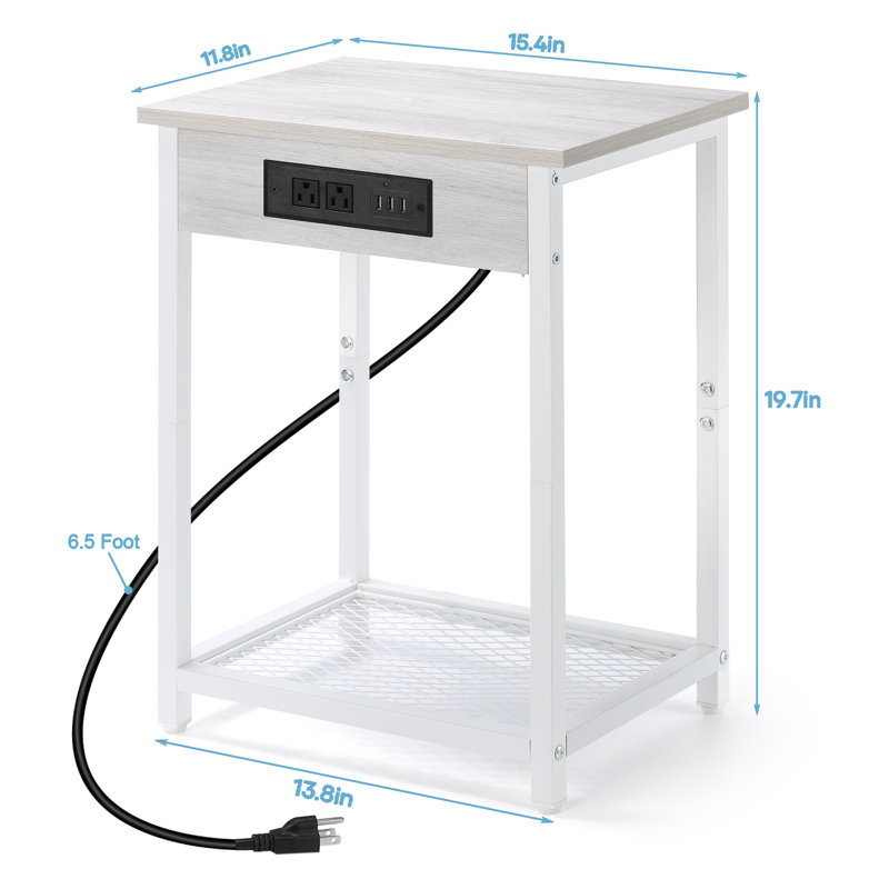 Fika End Table Set and Built-In Outlets, White