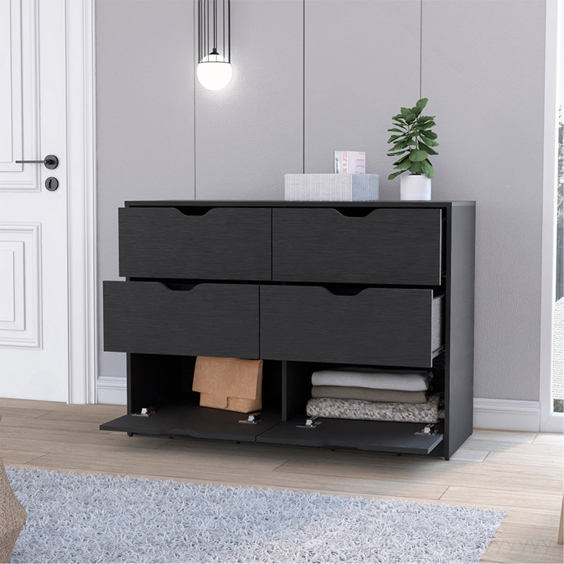 Dresser Curio, Four Drawers, Black Wengue Finish, Black