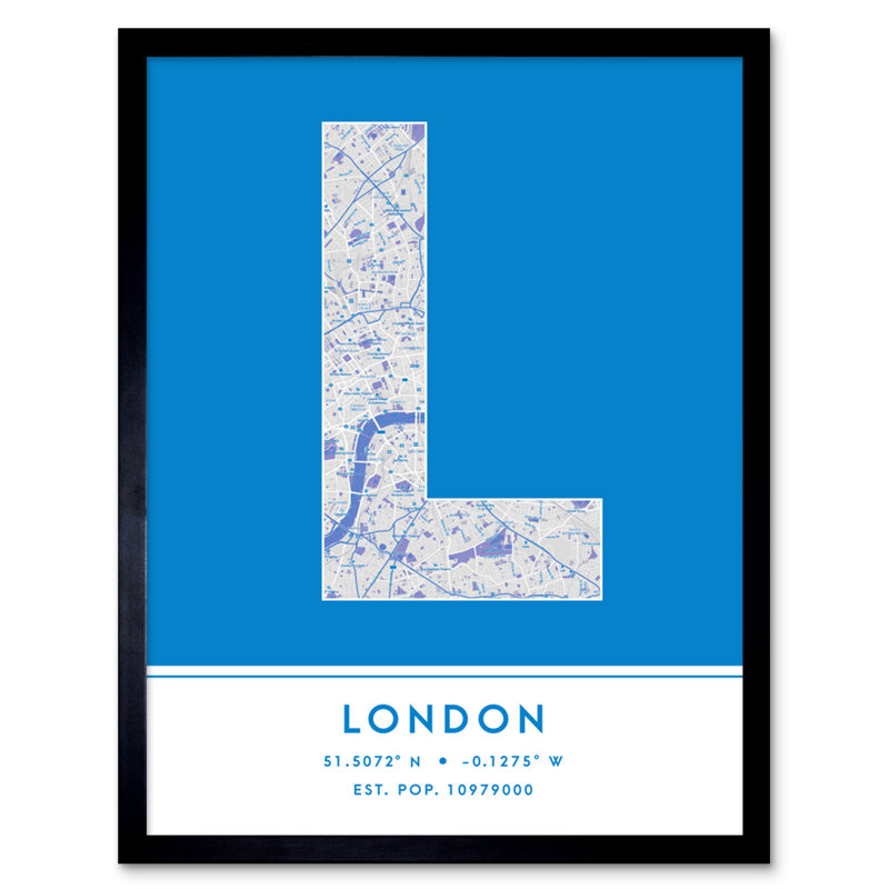 London City Map London Blue by Wee Blue Coo - Single Picture Frame Typography