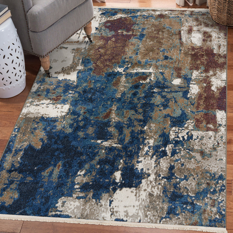 Tapis extérieur bleu / brun Elmdale, Rectangle 8 pi x 10 pi