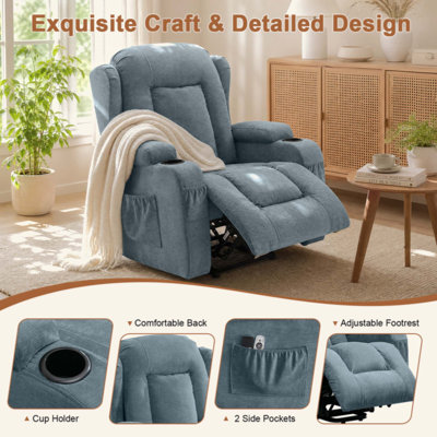 Fauteuil inclinable électrique Power Lift pour personnes âgées avec massage et massage à 8 points de chaleur, chaleur lombaire, aide au levage électrique, port de charge USB, deux porte-gobelets, poches latérales