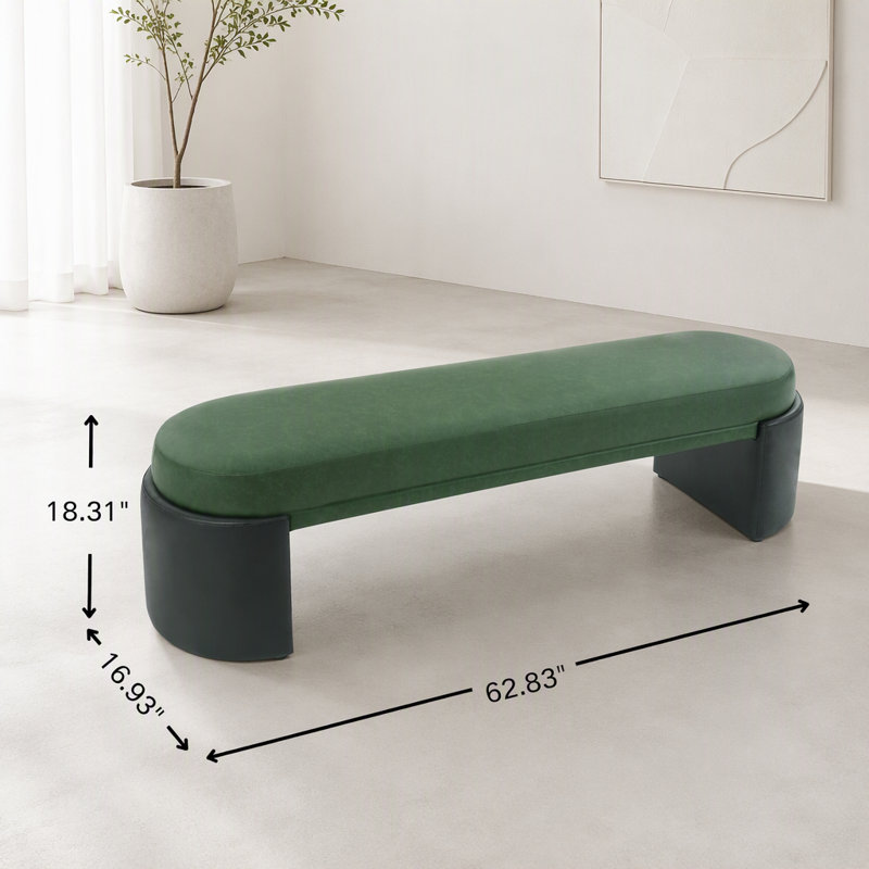 Banc de salle à manger rembourré, structure en caoutchouc et contreplaqué, Vert - polyuréthane - L 62,83 po