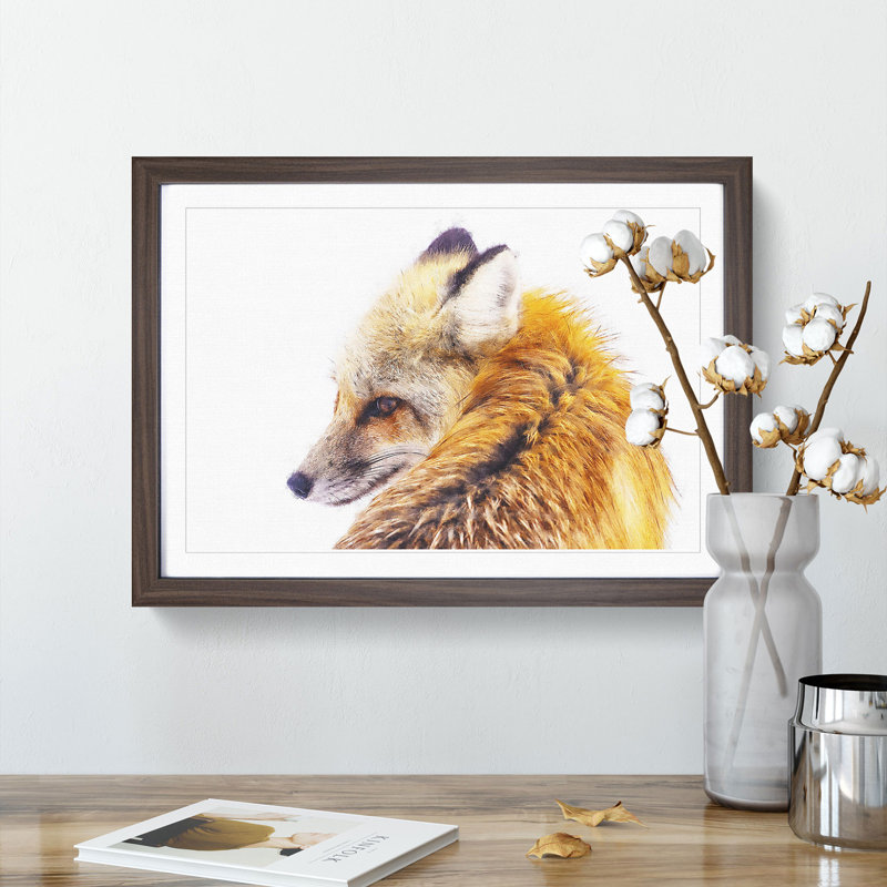 Red Fox in Winter - Picture Frame Painting Print, Walnut Framed, 33cm H x 45cm W x 2cm D