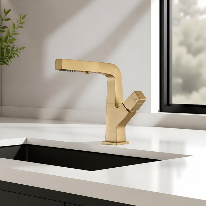 Single-Hole Single-Handle Bathroom Faucet, Brushed Gold