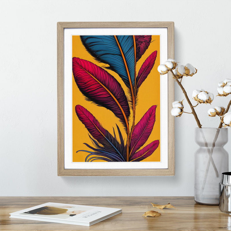 Urban Feather - Wall Art, 66cm H x 48cm W, Oak Picture Frame, White