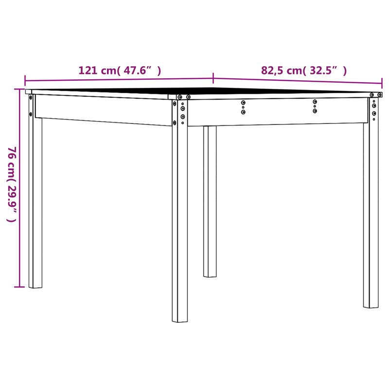 Josephville Rectangular Pine Outdoor Dining Table , cm W cm D, Natural, 29.92" H x 32.48" W x 47.64" D