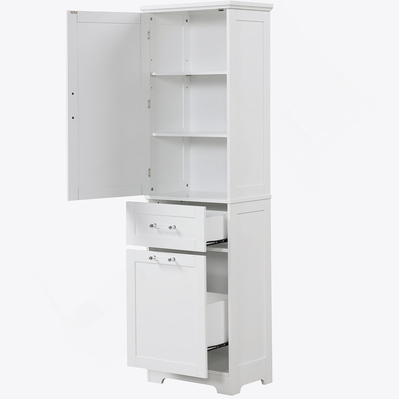 Tall Bathroom Storage Cabinet, Storage Cabinet With Different Size Drawers And Adjustable Shelf, White