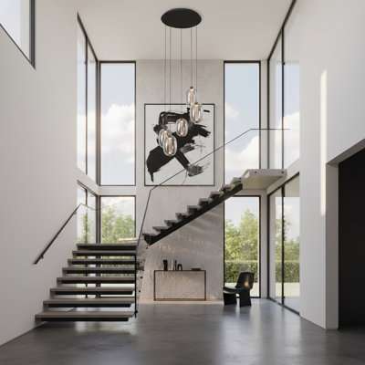 Johansson - Integrated LED Chandelier - Black Finish - Dark Smoke Glassware Shade
