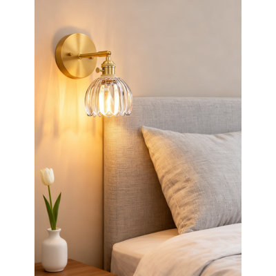 Hardwired Wall Sconce Set Of 2 With Transparent Tulip Glass Shade, 180-Degree Adjustable Vintage Lighting Fixture For Bathroom Vanity Bedroom Living Room Hallway