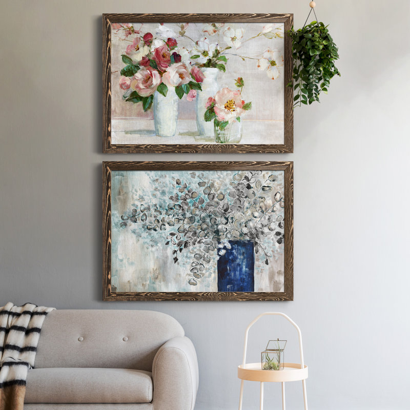 Shades Of Blush - Ensemble de 2 peintures sur toile encadrées, H 31,5 po x l 47 po x P 1,5 po, Encadré de bois de noyer