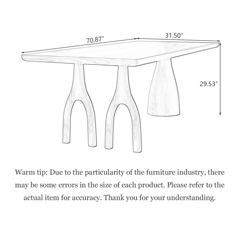 Table de salle à manger moderne en bois massif de style minimaliste, H 29,53 po x L 70,87 po x l 31,5 po