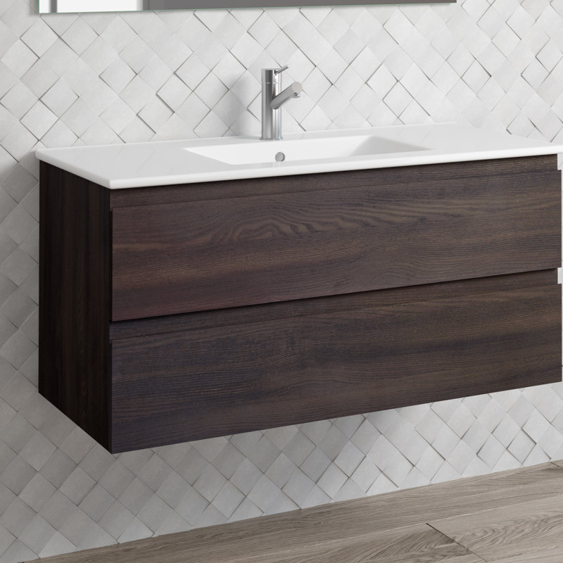 Ensemble de meuble-lavabo mural simple 39 po Jasso, Blanc lustré