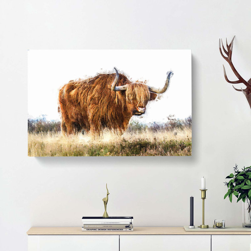 Majestic Highland Cow In Abstract - Wrapped Canvas, 35cm H x 50cm W x 3cm D