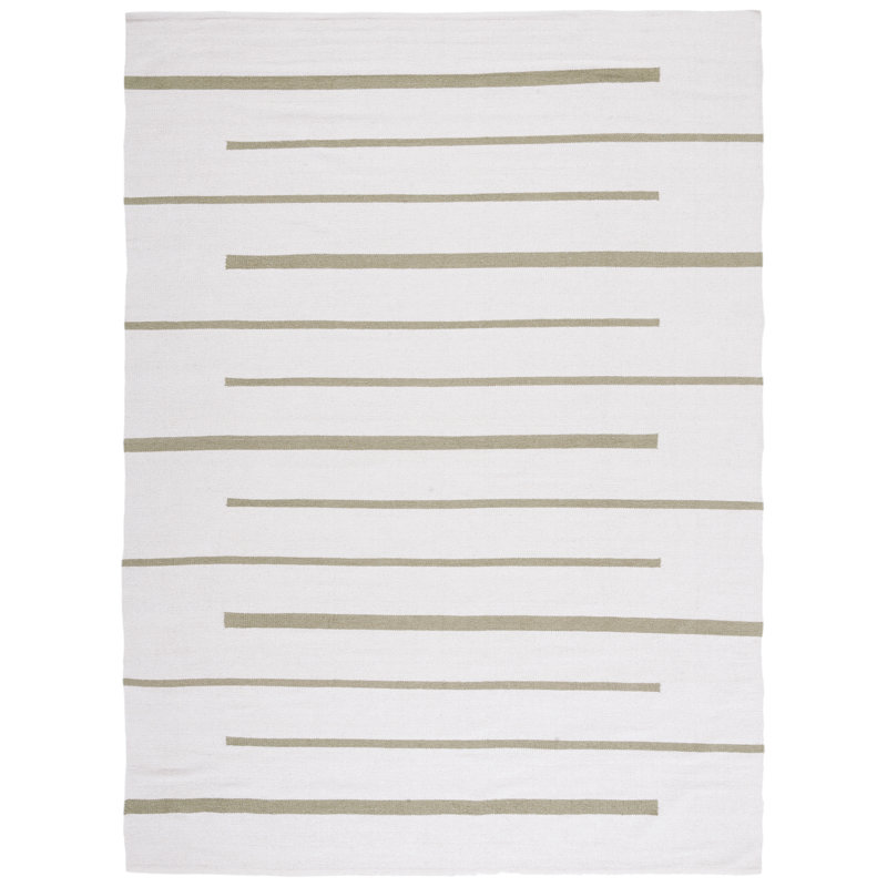 Tapis rayé en coton tissé à la main Estréf, Rectangle 9 pi x 12 pi
