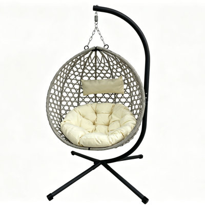 Fauteuil à œufs d'intérieur luxueux pour l'extérieur avec support en acier de grande capacité, balancelle en rotin Pe résistant aux rayons UV