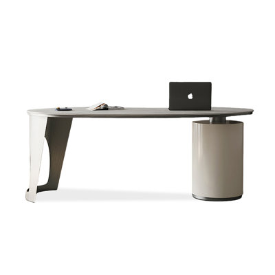 Gray Free form Sintered Stone Executive desk with drawers desk
