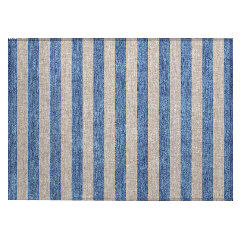 2' X 3' Tan Striped Washable Non Skid Indoor Outdoor Area Rug