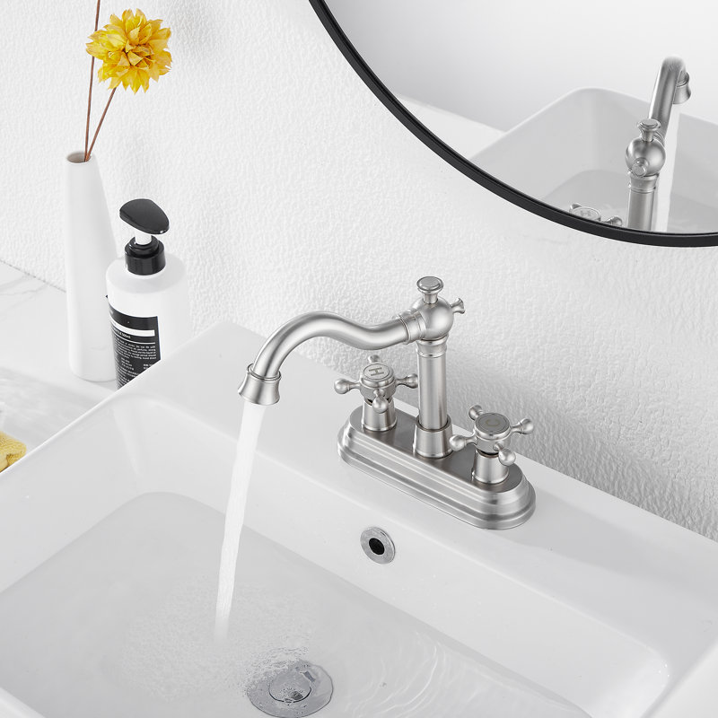 Centerset 2-handle Bathroom Faucet with Drain Assembly, Brushed Nickel