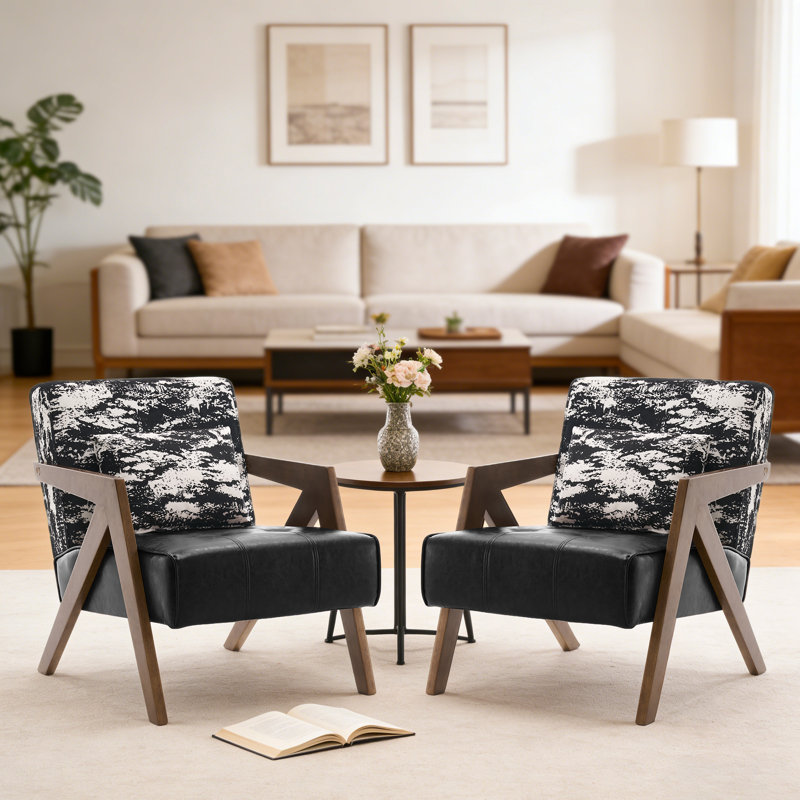 Fauteuil d'appoint Mid-Century, Cuir noir