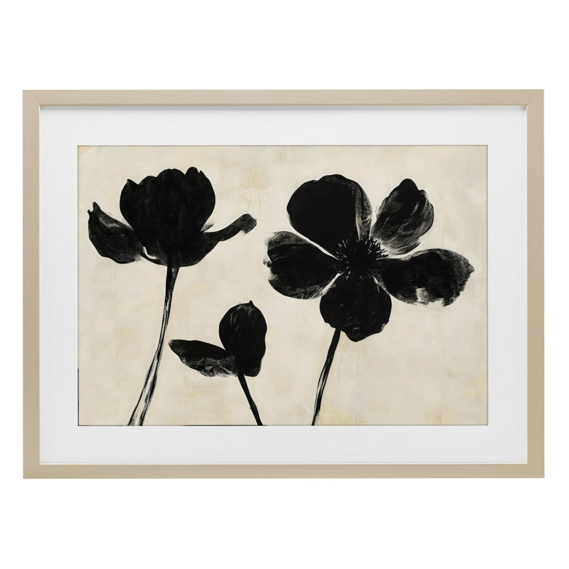 «Inky Black Florals», reproduction encadrée sous verre, design by Creative Studio, H 14 po x l 20 po, Cadre de récolte en pin