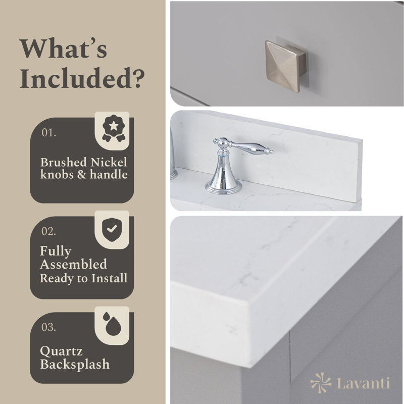  Oakford 24x18 Inch Bathroom Vanity with Sink, Gray – 100% Premium Solid Wood Vanity Cabinet – 1.5" Thick Quartz Countertop – Water-Resistant Finish – Fully Assembled