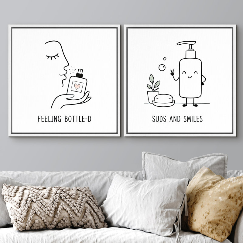 "Minimal Bathroom" citation d'art avec bouteille de parfum et savon sur toile encadrée, H 16 po x l 16 po x P 1,5 po