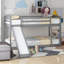 Lit superposé simple au-dessus d'un lit simple avec glissière convertible et échelle, gris