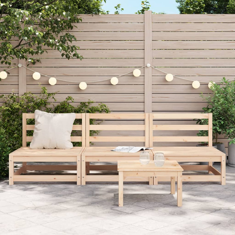 Canapés de patio sans accoudoirs en bois massif 27,6 po x 27,6 po x 26,4 po Ophelia & Co., Pin naturel, 1