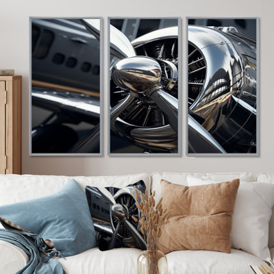 Silver Wings Chrome Reflection Airliner - Train Wall Art Set