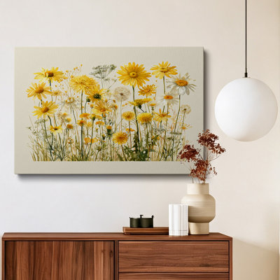 Modern Yellow Daisy Wildflower Canvas Wall Art  32*24 inch- Living Room Decor