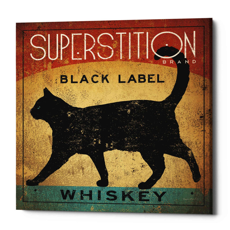 «Superstition Black Label Whiskey Cat» par Ryan Fowler, art mural sur toile, H 37 po x l 37 po x P 1,5 po