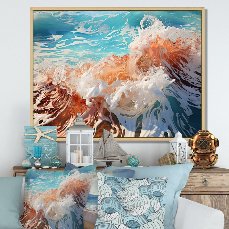 «Beach Waves Fusion», reproduction sur toile, H 12 po x l 20 po x P 1 po, Cadre naturel flottant