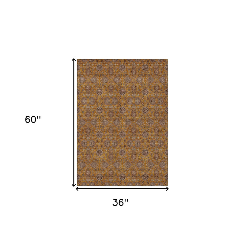 Tapis extérieur lavable floral beige cuivré et taupe 3 pi x 5 pi