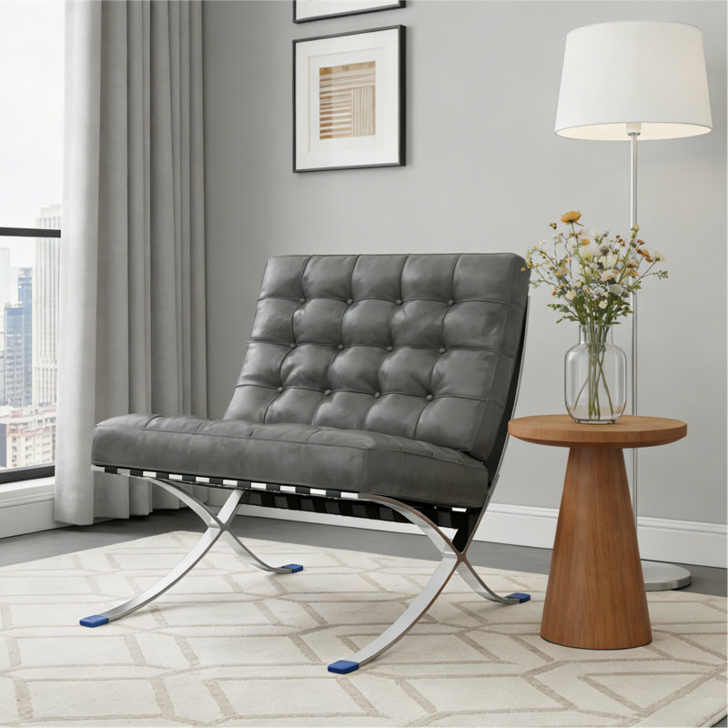 Modern Tufted Accent Chair With Stainless Steel Frame, Dark Gray