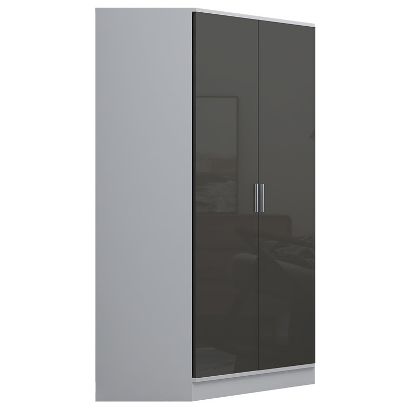 Eva High Gloss 2 Door Corner Wardrobe - H: 180cm x D: 103cm x W: 103cm , Matt White/Gloss Grey