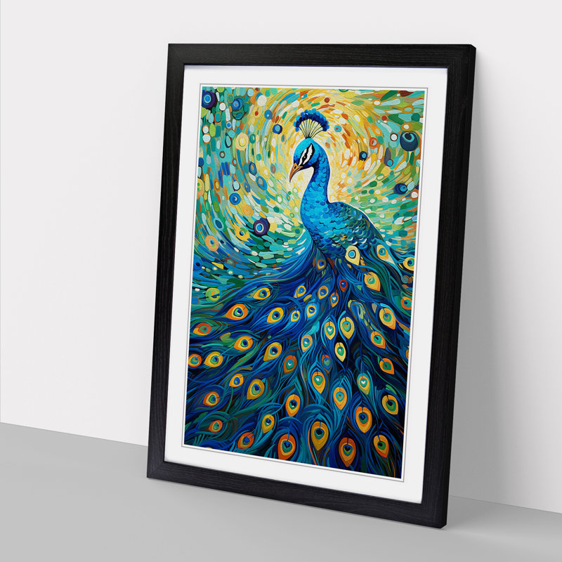 Peacock Orphism No.2 - Single Picture Frame Print on Wood, 34cm H x 25cm W x 2cm D, Black Framed