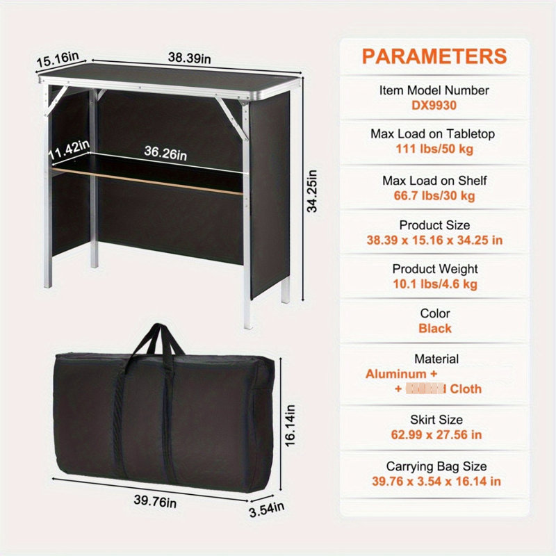 Table de bar portative multifonctionnelle avec poteaux en aluminium et compartiment de deuxième niveau pour les salons professionnels