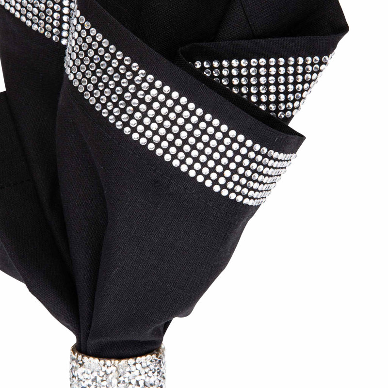 Sparkles Home | Rhinestone Stripe Napkin Set | 20" Square | Linen Cotton Blend | Set of 2, Black