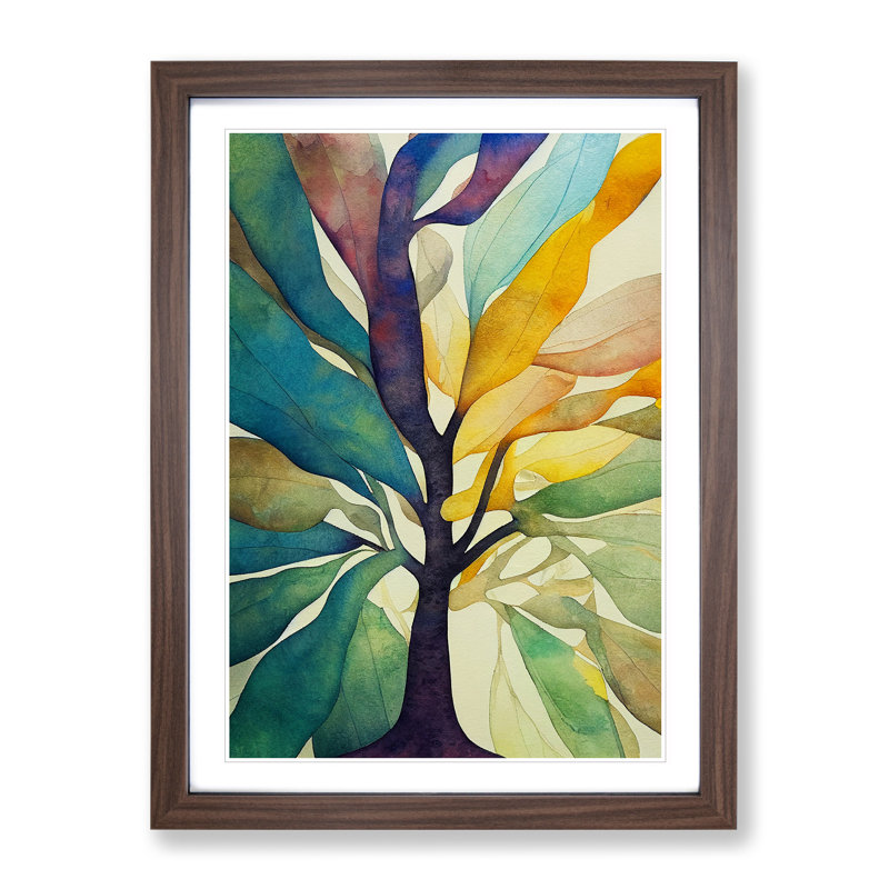 Tree Leaves In Colour No.3 Abstract - Single Picture Frame Painting, 46cm H x 34cm W x 2cm D, Walnut Framed