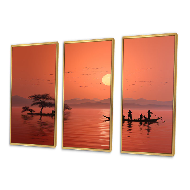 Tribus d'Afrique Dinka aube - Portrait d'art sur toile, Cadre flottant doré, H 32 po x l 48 po x P 1 po