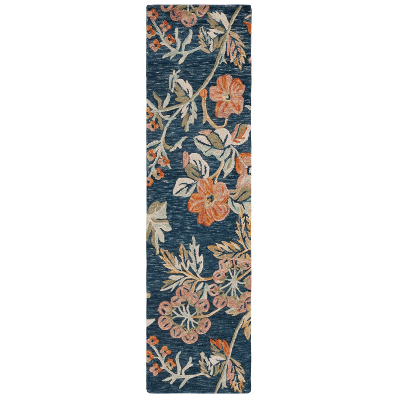 Tapis bleu / orange Aireen 133, Tapis de couloir 2 pi 3 po x 9 pi