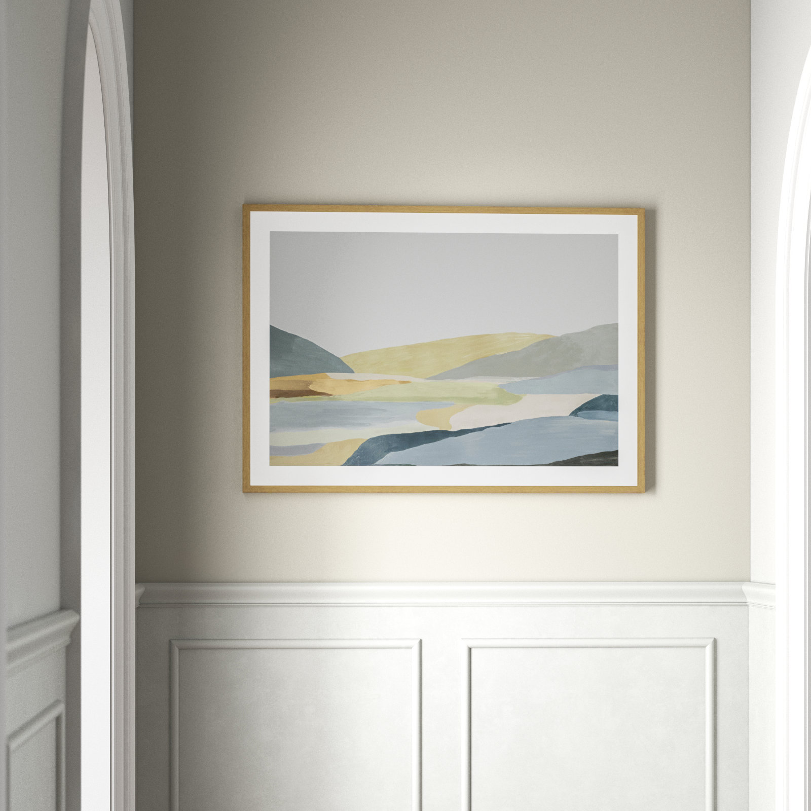 Blair "Warm Hills II" Painting, 29.5" H x 41.5" W x 0.75" D, Beige Framed Paper