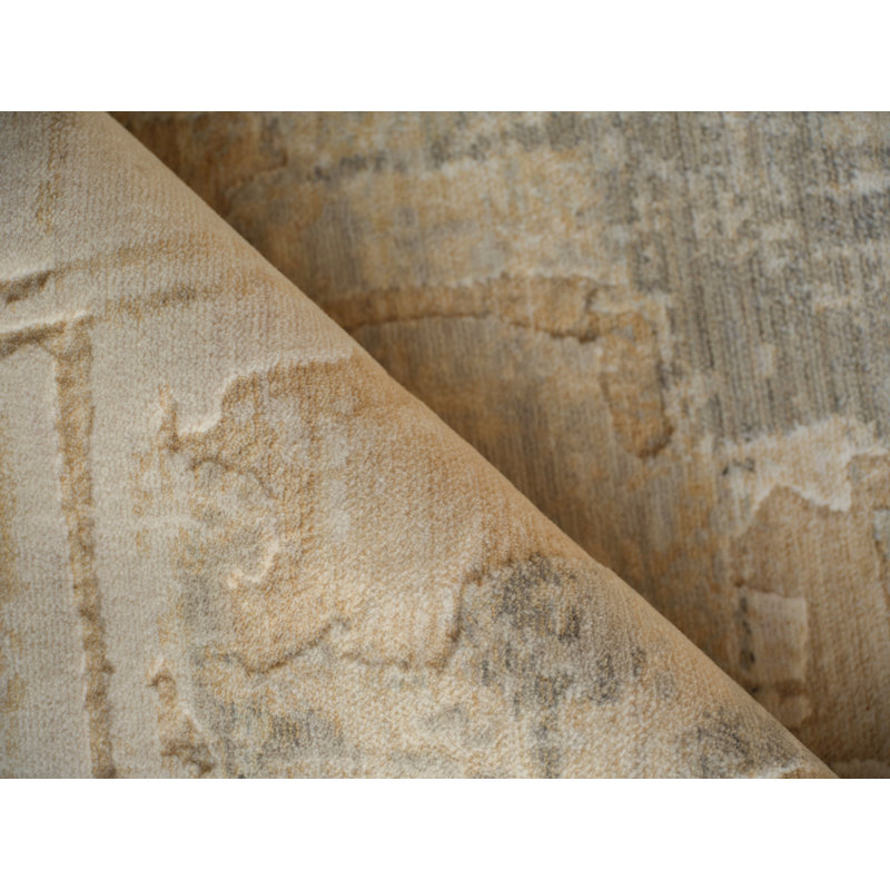 Infinity Power Loomed Wool/Nylon Abstract Area Rug in Silver/Beige, Rectangle 12' x 15'