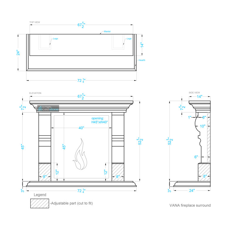 Vana Fireplace Surround, Travertine-Gray