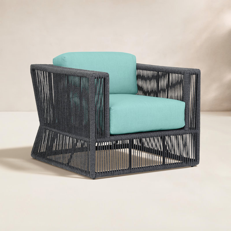 Milano Outdoor Lounge Chair, Dupione Celeste Sunbrella®, Black