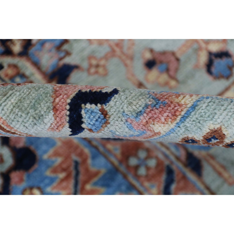 Tapis unique bleu, orange et vert de 6 pi x 8 pi 6 po
